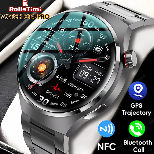 GT4 Pro Waterproof Smart Watch NFC GPS Tracker AMOLED Bluetooth Call Men Women